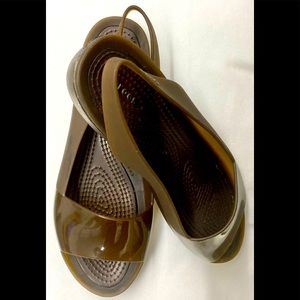 CROCS Women Shoe Colorblock Flats Size 8 Brown/Olive Slingback Jellies Sandals